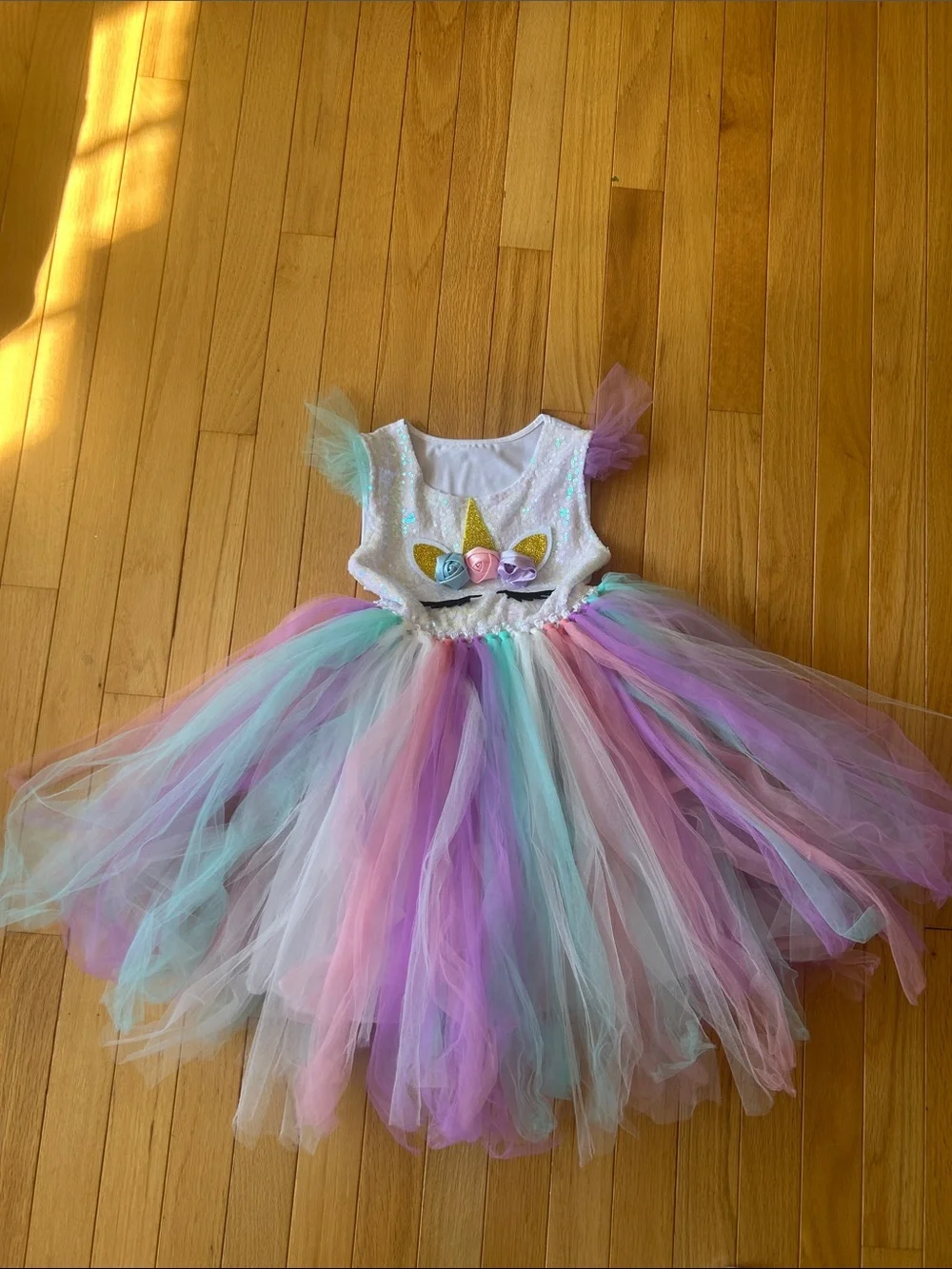 Unicorn Tulle Dress Costume - Pastel Multicolor size small